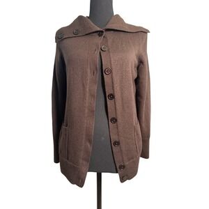 Talbots Petites Brown Pure Merino Wool Button Front Cardigan Sweater LP